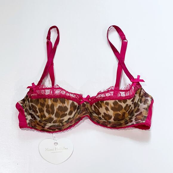 NEW Mimi Holliday 32B Silk Chiffon Padded Bra Leopard Fuschia Lingerie Demaris - Picture 2 of 11